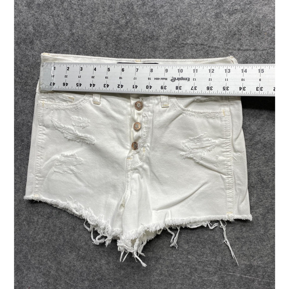 Hollister Shorts Womens 0 24 White High Rise Short-Short Distressed Denim Cutoff - Picture 2 of 11